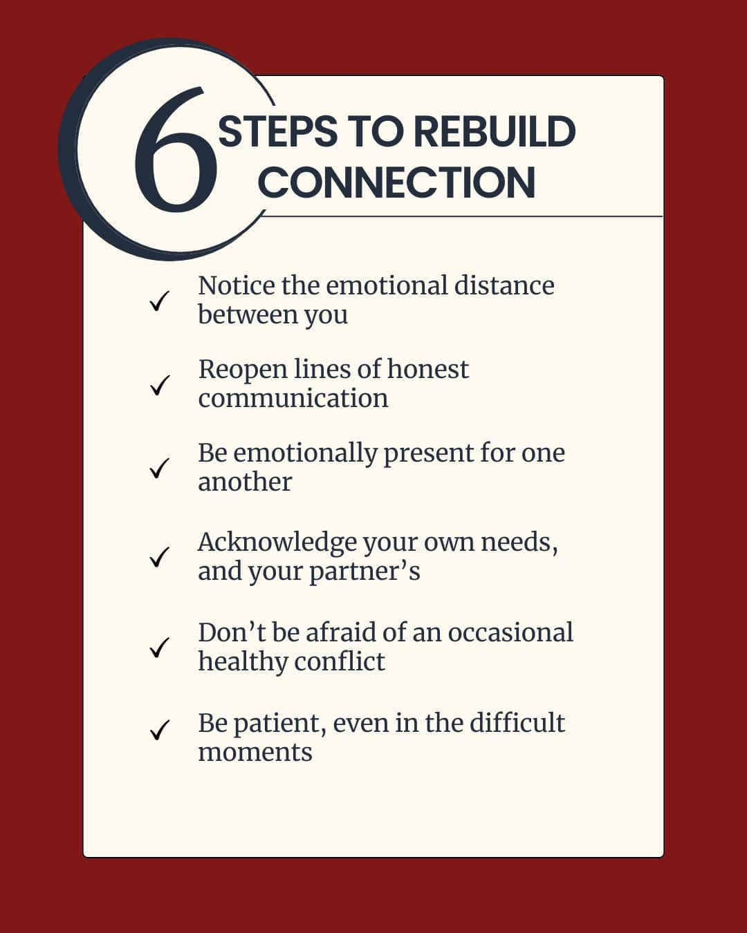 A graphic recommending ways to close the emotional distance between you and your partner